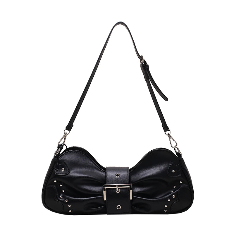 Ruched Bow Shoulder Bag Women Tote Messenger Handbag Underarm Purse