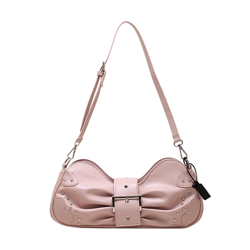 Ruched Bow Shoulder Bag Women Tote Messenger Handbag Underarm Purse