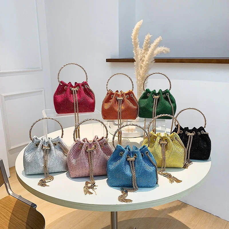 Rhinestone Bucket Bag Crossbody Clutch Evening Purse
