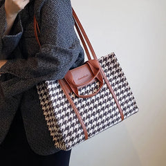 Houndstooth Shoulder Bag for Women Large Capacity Tote Purse