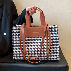Houndstooth Shoulder Bag for Women Large Capacity Tote Purse