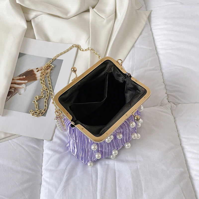 Pleated Clip Shoulder Crossbody Bag Women Handbag Purses