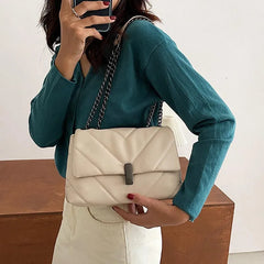 Embroidery Thread Shoulder Bag PU Leather Flap Messenger Handbag