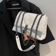 Embroidery Thread Shoulder Bag PU Leather Flap Messenger Handbag