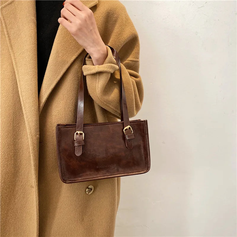 Women's PU Leather Shoulder Bag Retro Underarm Tote Bag