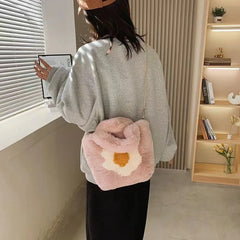 Fluffy Tote Bag with Sling Chains Shoulder Strap Crossbody Shopping Bags