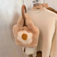 Fluffy Tote Bag with Sling Chains Shoulder Strap Crossbody Shopping Bags