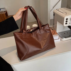Large Capacity PU Leather Shoulder Handbags Women Solid Totes Shoulder Bags