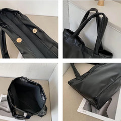 Large Capacity PU Leather Shoulder Handbags Women Solid Totes Shoulder Bags