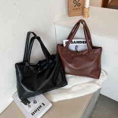 Large Capacity PU Leather Shoulder Handbags Women Solid Totes Shoulder Bags