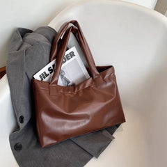 Large Capacity PU Leather Shoulder Handbags Women Solid Totes Shoulder Bags