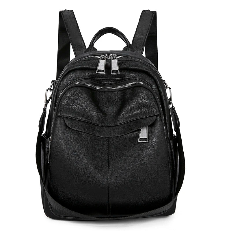 Women Waterproof Leather Zipper Backpack Casual Travel Bag