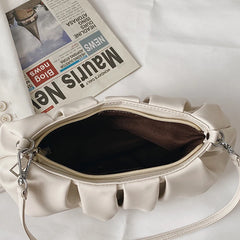 Pleated Cloud Bag Women PU Leather Underarm Bag Candy Shoulder Handbag