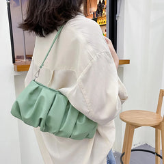 Pleated Cloud Bag Women PU Leather Underarm Bag Candy Shoulder Handbag