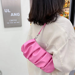 Pleated Cloud Bag Women PU Leather Underarm Bag Candy Shoulder Handbag