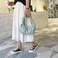 Pleated PU Leather Women Small Handbags Mini Female Underarm Shoulder Bags