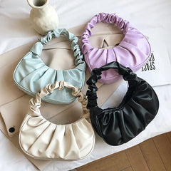 Pleated PU Leather Women Small Handbags Mini Female Underarm Shoulder Bags