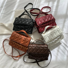 Quilted Flap Square Bag Women PU Leather Chains Crossbody Bag Brands