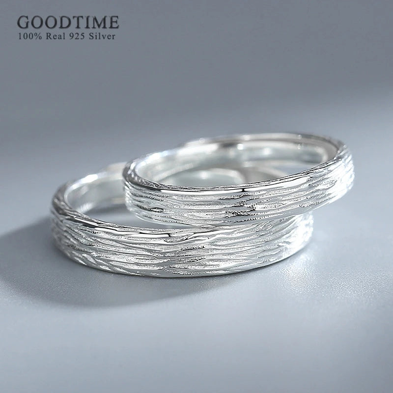 925 Sterling Silver Drawing Couple Wedding Rings Engagement Anniversary