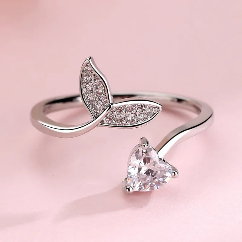 Silver Mermaid Tail Cuff Ring w/ Cubic Zirconia