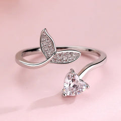 Silver Mermaid Tail Cuff Ring w/ Cubic Zirconia