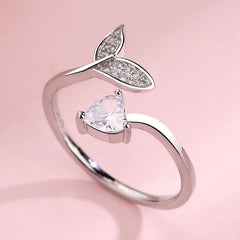 Silver Mermaid Tail Cuff Ring w/ Cubic Zirconia