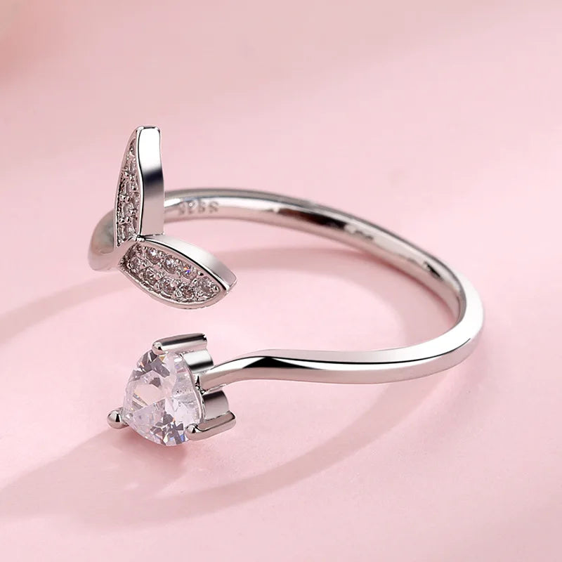 Silver Mermaid Tail Cuff Ring w/ Cubic Zirconia