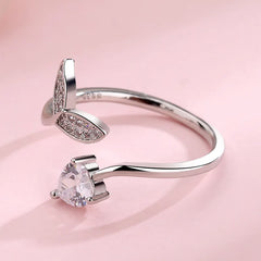 Silver Mermaid Tail Cuff Ring w/ Cubic Zirconia