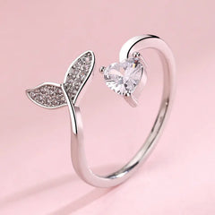Silver Mermaid Tail Cuff Ring w/ Cubic Zirconia