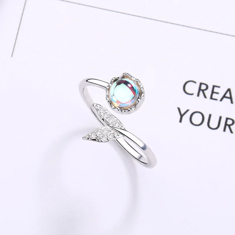 Silver Mermaid Tail Cuff Ring w/ Cubic Zirconia