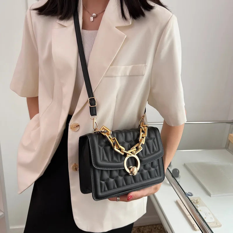 Small Shoulder Bag Chain Crossbody Plaid Pu Leather Women's Bag