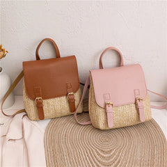 Rattan Woven Mini Straw Handbag Women Backpack