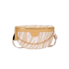 Stripe Printed PU Leather Fanny Pack for Women with Chain Strap