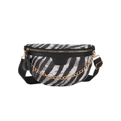 Stripe Printed PU Leather Fanny Pack for Women with Chain Strap