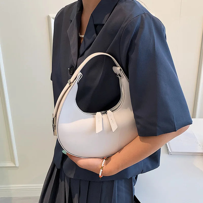 Summer Half-moon Bag Women PU Leather Handbag Casual Shoulder Crossbody