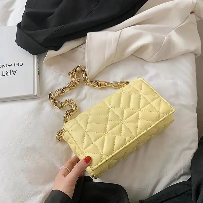 Thick Chain Shoulder Bag Solid Casual Women Leather Handbags
