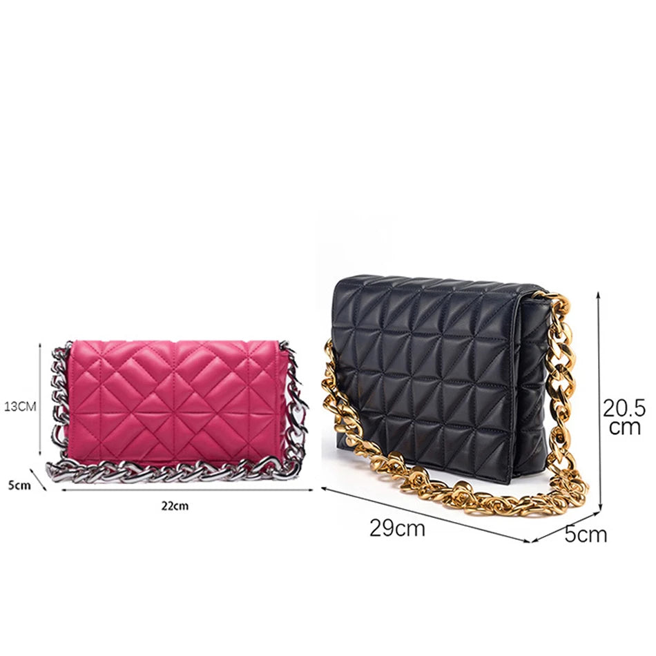 Thick Chain Shoulder Bag Solid Casual Women Leather Handbags