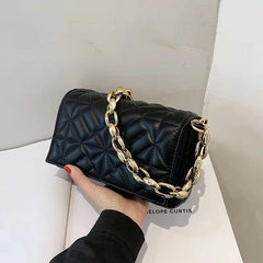 Thick Chain Shoulder Bag Solid Casual Women Leather Handbags