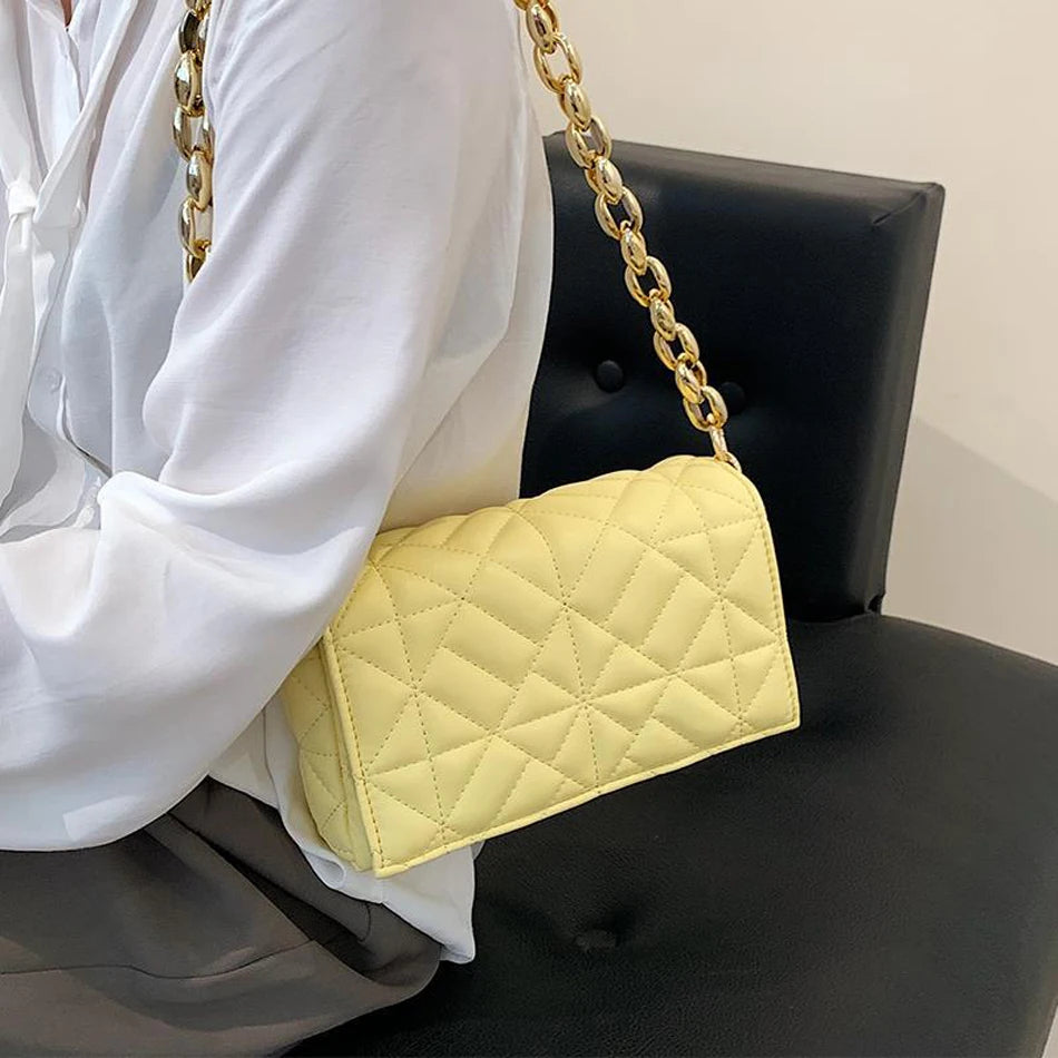 Thick Chain Shoulder Bag Solid Casual Women Leather Handbags