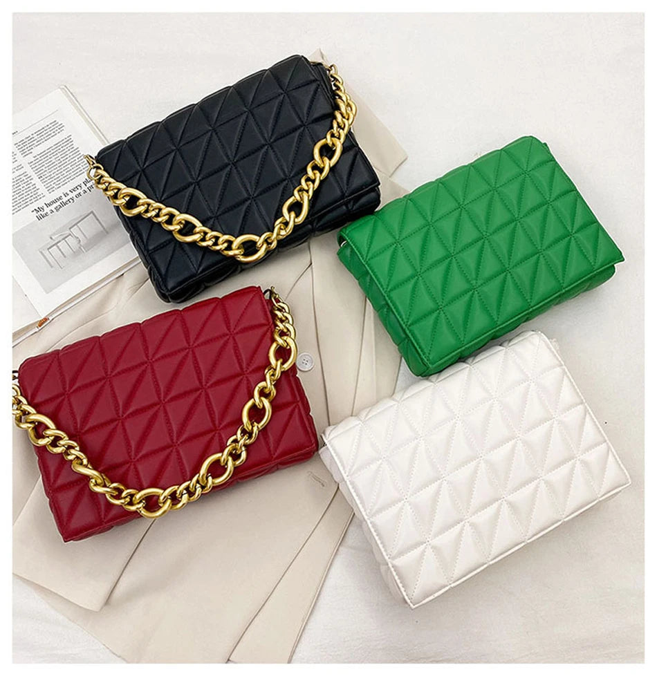 Thick Chain Shoulder Bag Solid Casual Women Leather Handbags