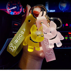 Transparent Bulldog Keychain Charms Cute Animal Bag Pendant Couple Gift