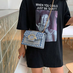 Women Wide Strap Shoulder Bags Chain Messenger Crossbody Bags