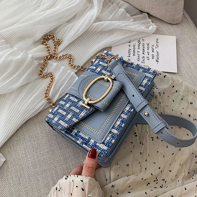 Women Wide Strap Shoulder Bags Chain Messenger Crossbody Bags