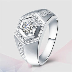 Geometric Zircon Diamond Men's Ring Silver Wedding Band