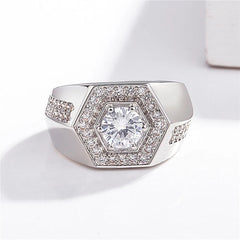 Geometric Zircon Diamond Men's Ring Silver Wedding Band