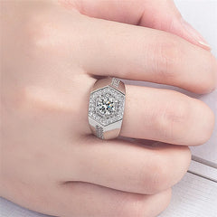 Geometric Zircon Diamond Men's Ring Silver Wedding Band