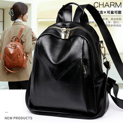 Soft Leather PU Backpack for Women Large Capacity Travel Schoolbag
