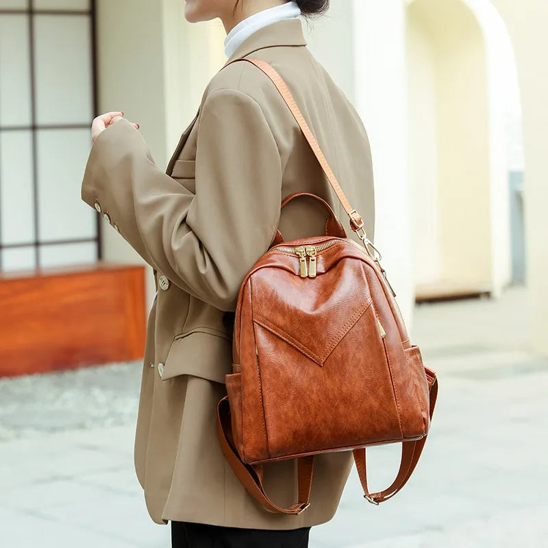 Soft Leather PU Backpack for Women Large Capacity Travel Schoolbag