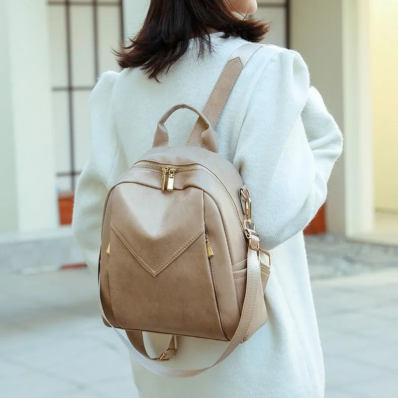 Soft Leather PU Backpack for Women Large Capacity Travel Schoolbag