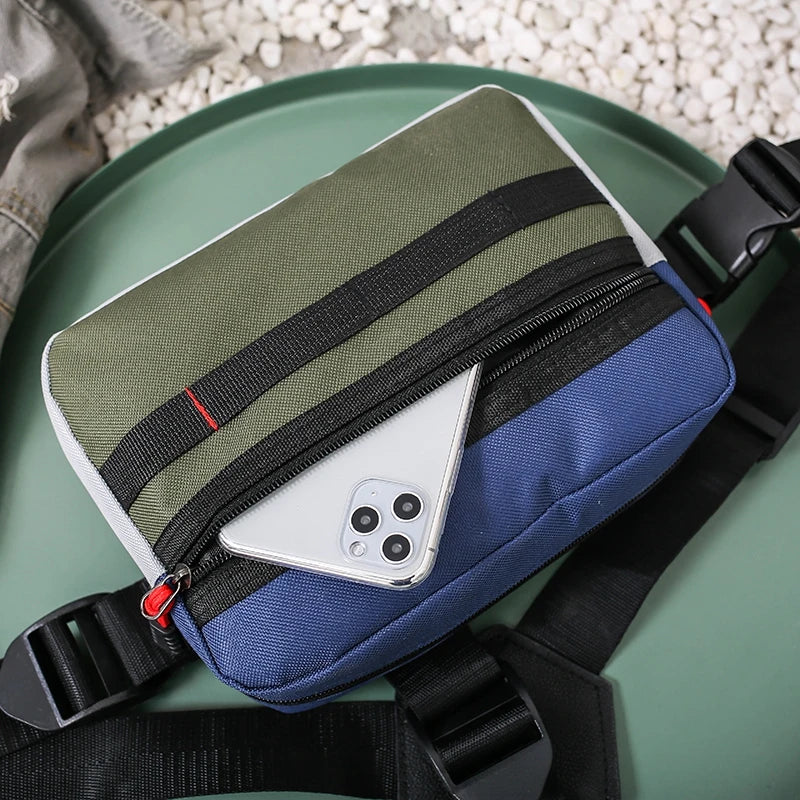 Streetwear Chest Bag Tri-Strap Men Women Patchwork HipHop Travel Chest Bag